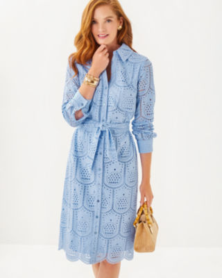 Eira Midi Shirtdress, Jacaranda Blue Pineapple Tile Eyelet, large image 1