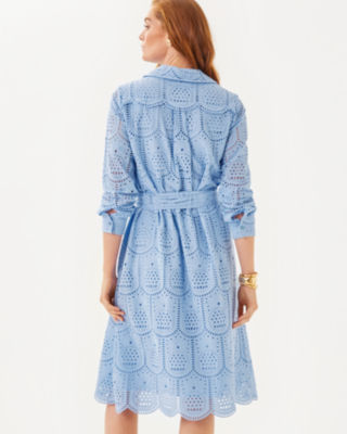 Eira Midi Shirtdress, Jacaranda Blue Pineapple Tile Eyelet, large image 2