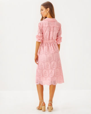 Eira Midi Shirtdress, Pink Muse Pineapple Tile Eyelet, large image 1