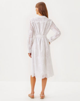 Eira Midi Shirtdress, Resort White Pineapple Tile Eyelet, large image 1