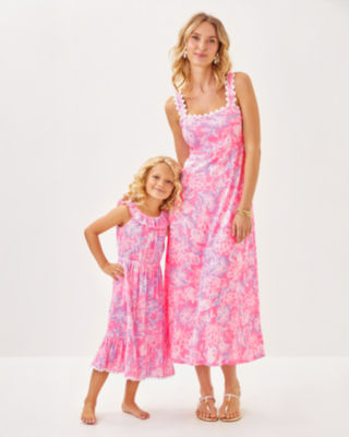 Girls Zetta Midi Dress, Rousseau Pink Zen Garden, large image 2