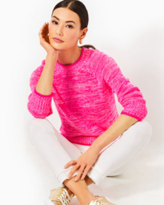 Deba Sweater, Passion Fruit Pink Marl, large - Lilly Pulitzer