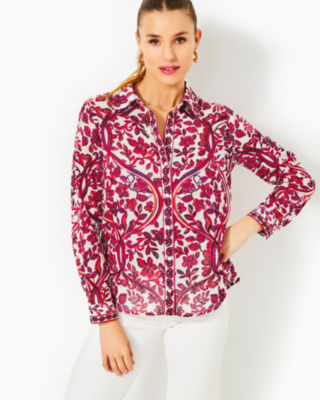 Bray Button Down Top, Coconut Slice Of Paradise Engineered Top, large - Lilly Pulitzer