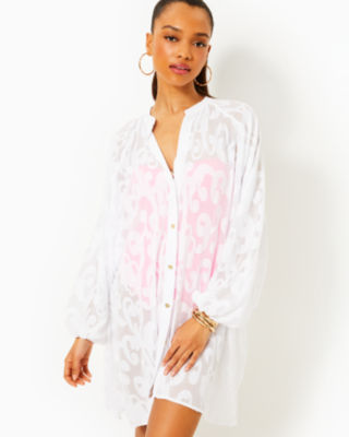 Andrae Cover-Up, Resort White Poly Crepe Swirl Clip, large - Lilly Pulitzer