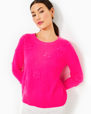 Elizabelle Sweater, Passion Fruit Pink Coastal Flowers, large - Lilly Pulitzer