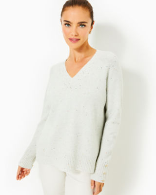 Kaycee Sequin Sweater, Heathered Pebble Beach Metallic, large - Lilly Pulitzer