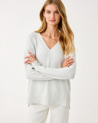 Kaycee Sequin Sweater, Heathered Pebble Beach Metallic, large image 1