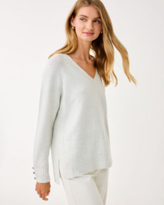 Kaycee Sequin Sweater, Heathered Pebble Beach Metallic, large image 3