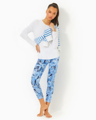 UPF 50+ Luxletic 24" High Rise Weekender Midi Legging, Bonaire Blue Coastal Constellation, large - Lilly Pulitzer