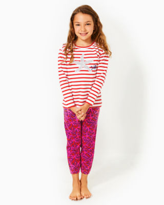 Girls Mini Mallie Terry Pant, Passion Fruit Pink Star Searching, large - Lilly Pulitzer