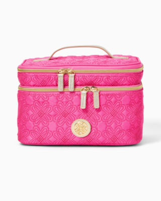 Devona Cosmetic Case, Passion Fruit Pink Quilted Butterfly Pattern Accessories, large - Lilly Pulitzer