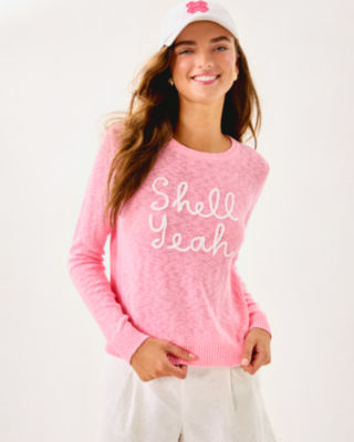 Tully Sweater, Conch Shell Pink Shell Yeah Embroidery, large image 3