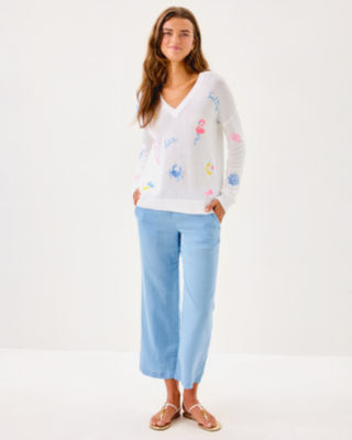 Tensley Sweater, Resort White Summer Serenade Embroidery, large image 3