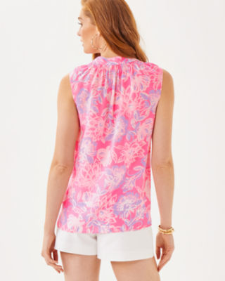 Sleeveless Elsa Silk Top, Rousseau Pink Zen Garden, large image 1