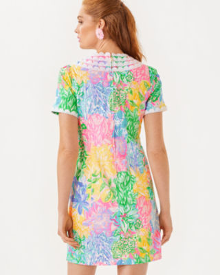 Mila Short Sleeve Shift Dress, Multi Bright Delight Patch, large image 1