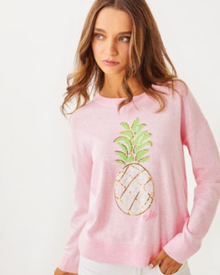 Tensley Sweater, Heathered Pink Muse Party Pineapple Jacquard, large - Lilly Pulitzer