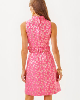 Tazie Dress, Rousseau Pink Ditsy Daisy Metallic Brocade, large image 1