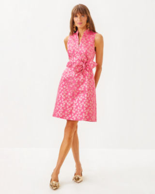 Tazie Dress, Rousseau Pink Ditsy Daisy Metallic Brocade, large image 3