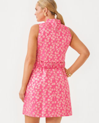 Tazie Dress, Rousseau Pink Ditsy Daisy Metallic Brocade, large image 5