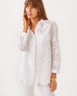 Gracee Tunic, Resort White Pineapple Tile Eyelet, large - Lilly Pulitzer