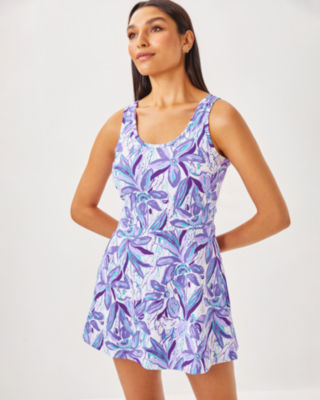 UPF 50+ Luxletic Charlotta Active Dress, Tropicalia Purple Elephant In The Bloom, large