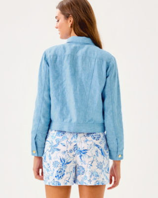 Seaspray Linen Jacket, Blue Peri X Resort White, large image 1