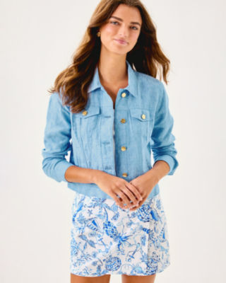 Seaspray Linen Jacket, Blue Peri X Resort White, large image 2