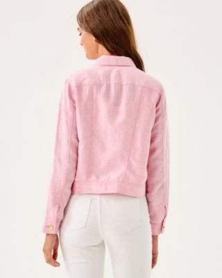 Seaspray Linen Jacket, Conch Shell Pink X Resort White, large image 1