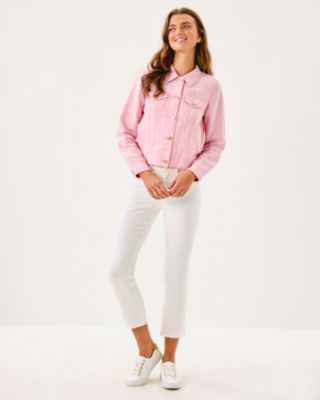 Seaspray Linen Jacket, Conch Shell Pink X Resort White, large image 3