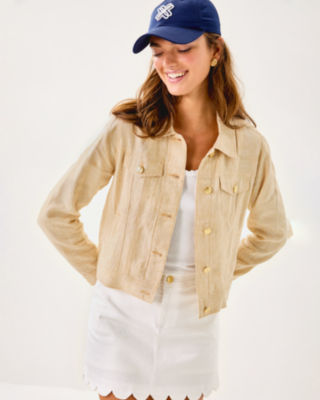 Seaspray Linen Jacket, Wicker Tan X Resort White, large image 2