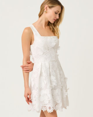 Cindy Skirted Lace Romper, Resort White Passion Flower 3d Lace, large