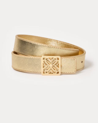 Skinny Leather Logo Belt, Gold Metallic, large - Lilly Pulitzer