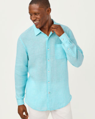 Men's Stuff Addison Button Down Shirt, Capri Blue X Resort White, large