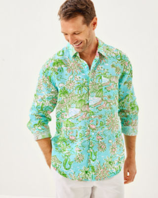 Men's Stuff Addison Shirt, Fresh Water Blue Sunbathers Bliss, large