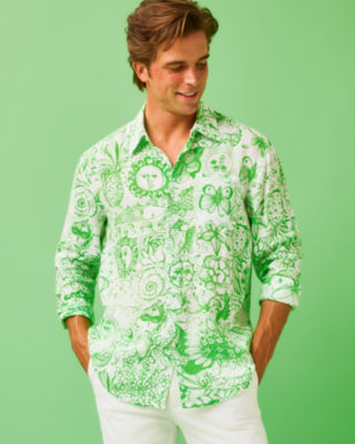 Men's Stuff Addison Button Down Shirt, Putting Green Lil Fleur De Lilly, large