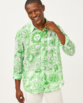 Men's Stuff Addison Button Down Shirt, Putting Green Lil Fleur De Lilly, large image 1