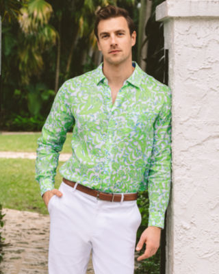 Men's Stuff Addison Shirt, Resort White Lil Daffodil Hill, large