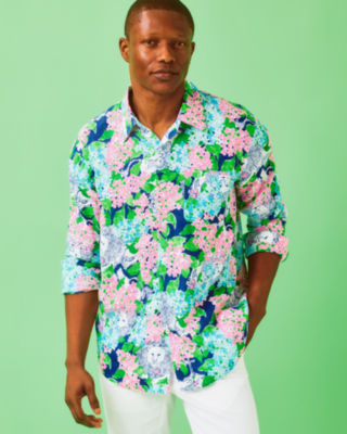 Men's Stuff Addison Button Down Shirt, Starlight Navy Lydia The Lion, large