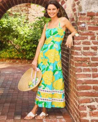 Haliey Midi Dress, Blue Curacao Rose Bud, large