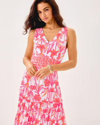 Skylar Midi Dress, Resort White Lovely Long Stems Engineered Knit Dress, large image 4