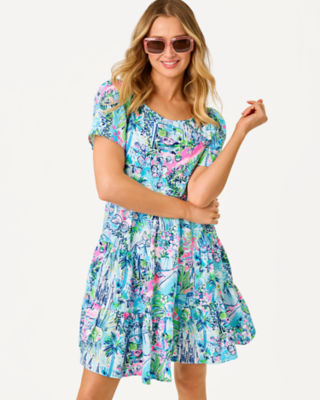 Lilly Pulitzer Jocelyn Short Sleeve Linen Dress In Blue