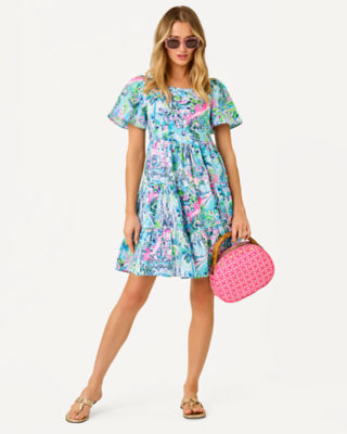 Lilly Pulitzer Jocelyn Short Sleeve Linen Dress In Blue