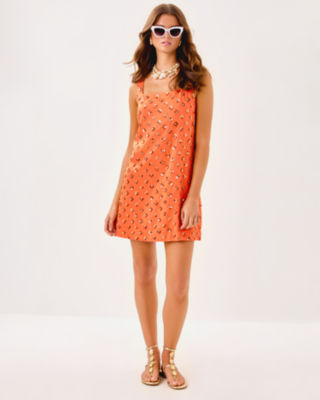 Tamala Beaded Shift Dress, Papaya Beaded Sequin Embellished Sequin Blend, large image 4