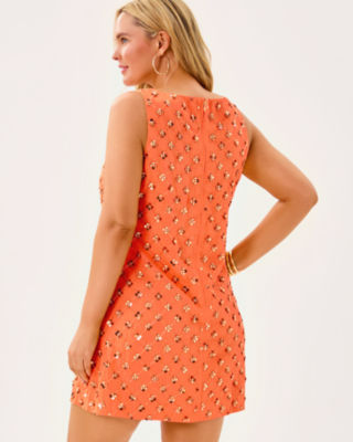 Tamala Beaded Shift Dress, Papaya Beaded Sequin Embellished Sequin Blend, large image 6