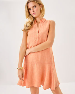 Ellowyn Linen Dress, Papaya X Resort White, large