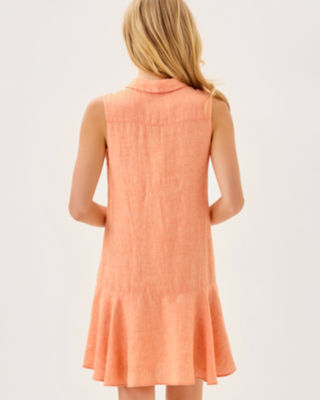 Ellowyn Linen Dress, Papaya X Resort White, large image 1
