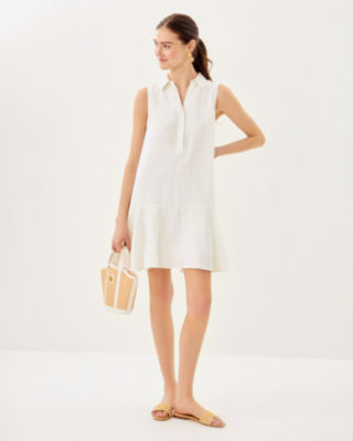 Ellowyn Linen Dress, Resort White, large image 3