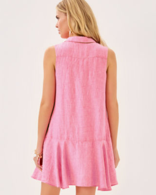 Ellowyn Linen Dress, Sunkissed Pink X Resort White, large image 1