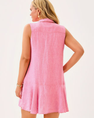 Ellowyn Linen Dress, Sunkissed Pink X Resort White, large image 4