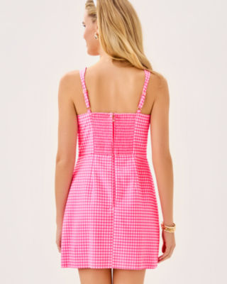 Veda Skirted Romper, Sunkissed Pink Gingham Stretch Jacquard, large image 1